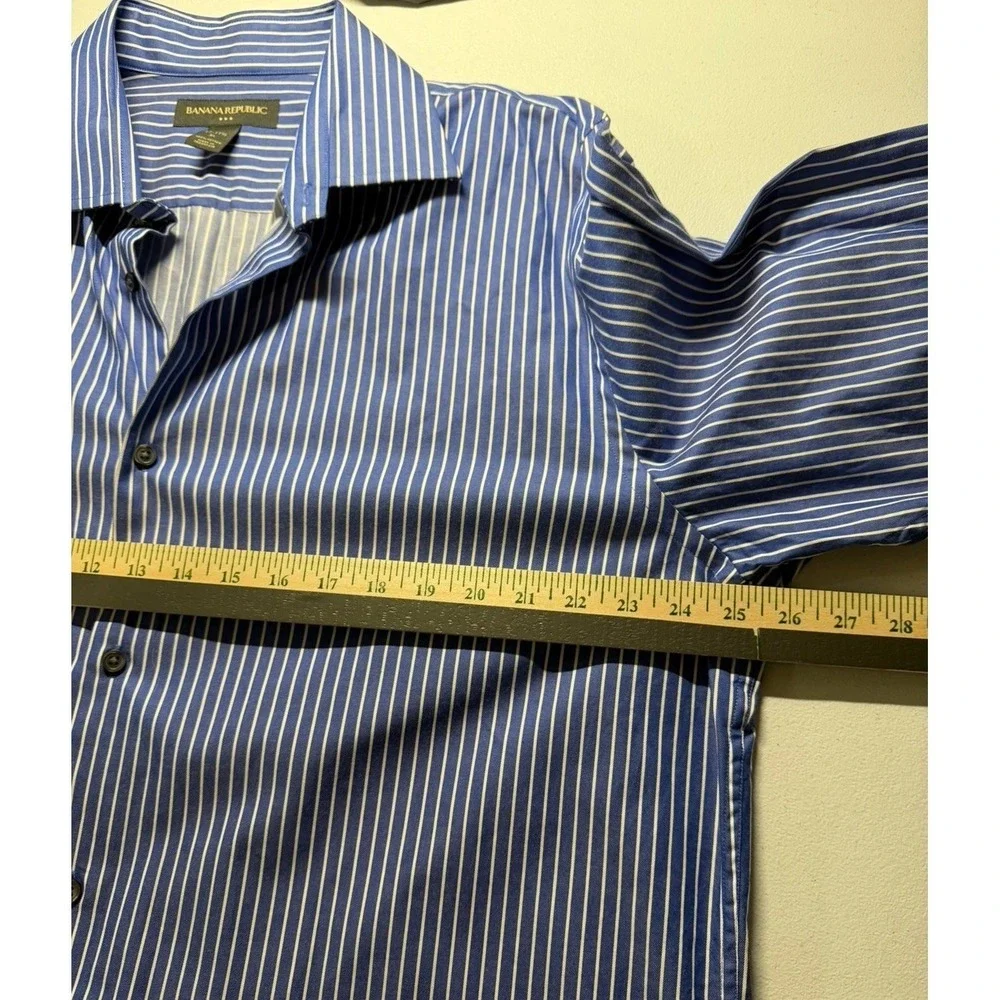 Mens XL‎ Striped Dress Shirt Blue White Banana Republic Long Sleeve Cotton